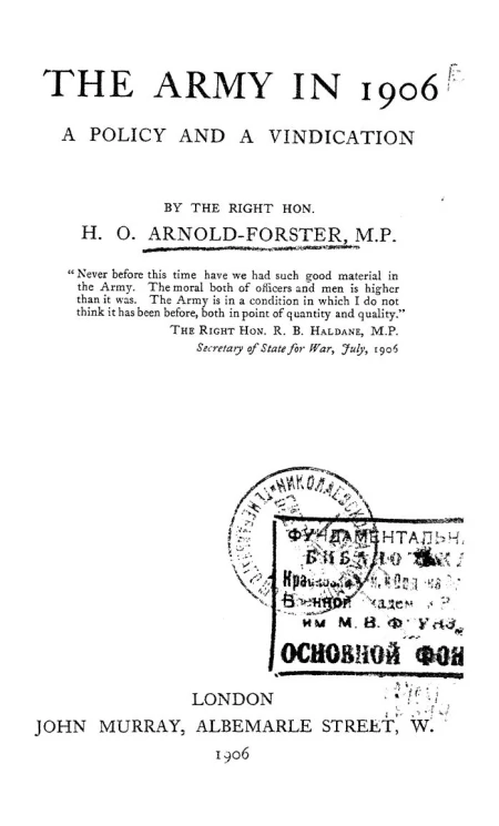 The army in 1906. A policy and a vindication
