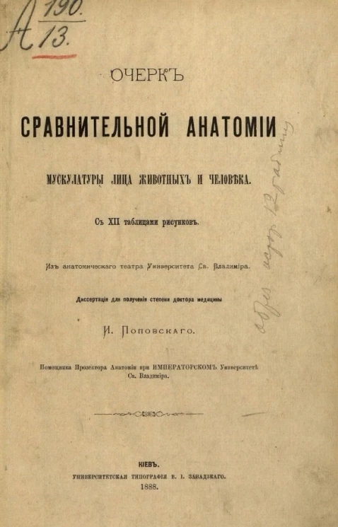 Очерк сравнительной анатомии мускулатуры лица животных и человека