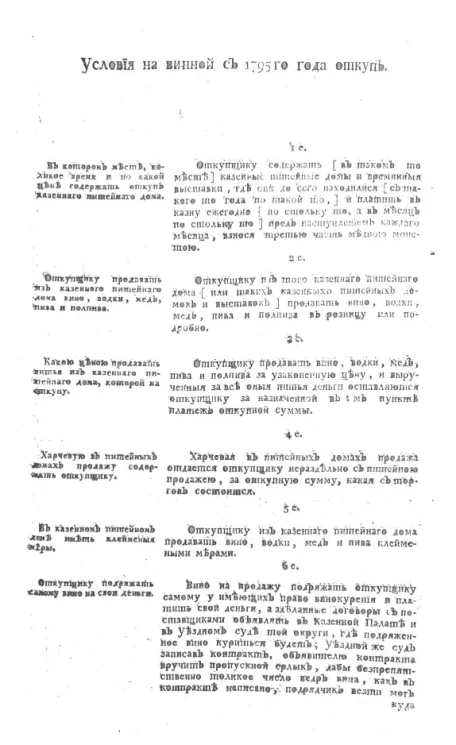 Условия на винный с 1795-го года откуп