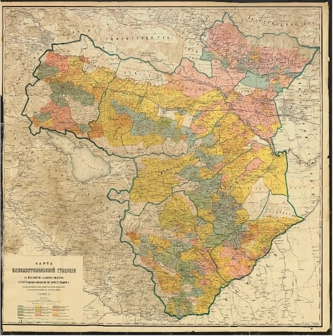 Карта Елисаветпольской губернии с показанием сельских обществ и распределения населения по вероисповеданию