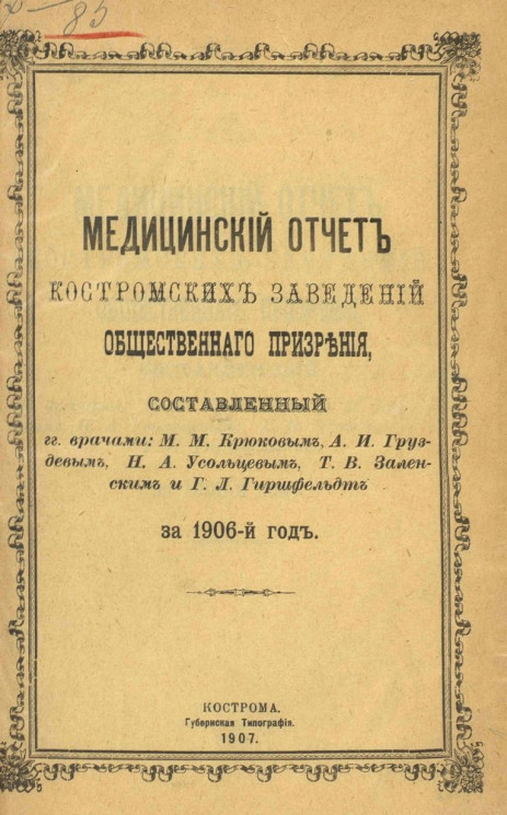 Медицинский отчет Костромских заведений общественного призрения за 1906 год