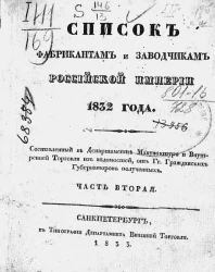 Список фабрикантам и заводчикам Российской империи 1832 года. Часть 2