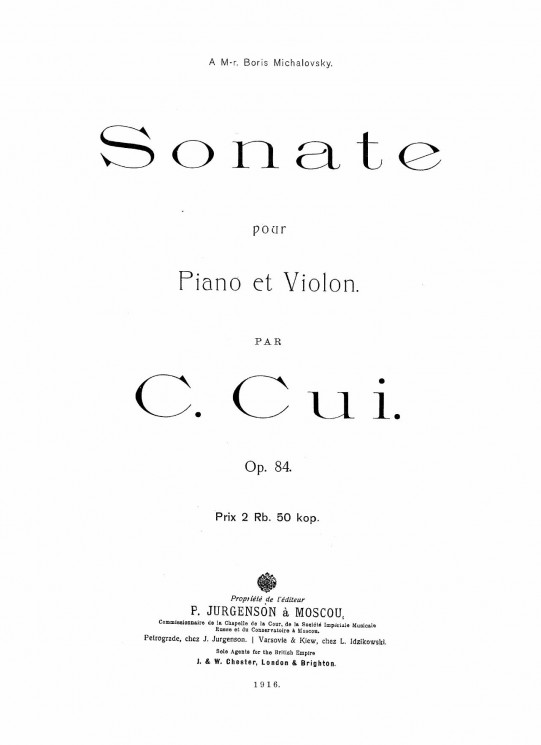 Sonate pour piano et violon. Op. 84