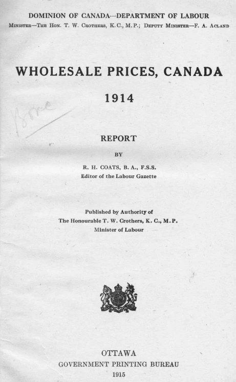 Wholesale prices, Canada, 1914. Report