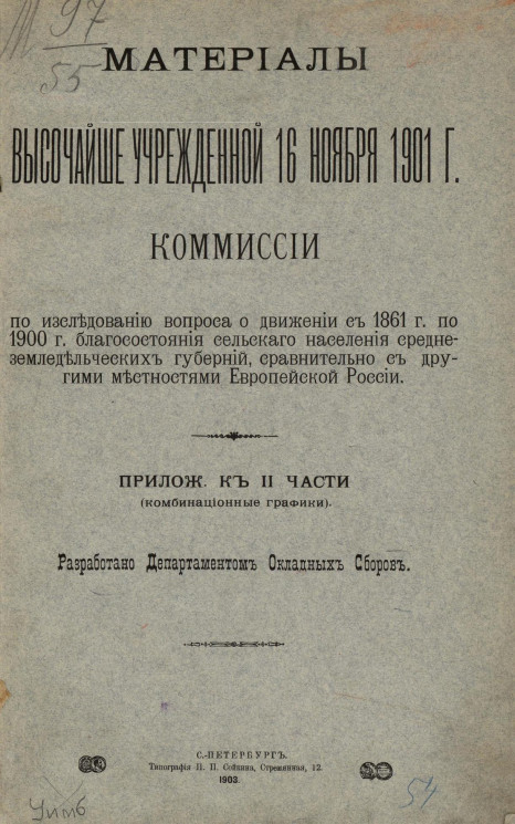 Материалы высочайше учрежденной 16 ноября 1901 года комиссии по исследованию вопроса о движении с 1861 года по 1900 год благосостояния сельского населения среднеземледельческих губерний, сравнительно с другими местностями Европейской России