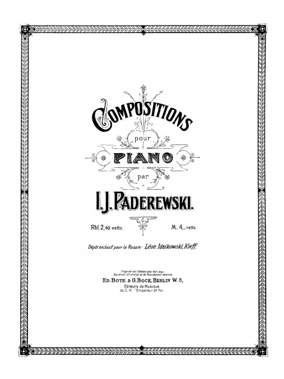 Compositions pour piano par J.J. Paderewski