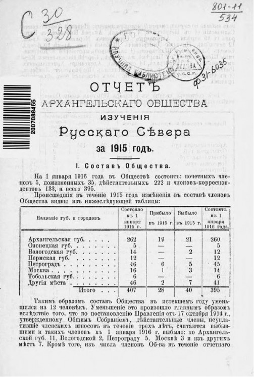 Отчет Архангельского общества изучения Русского Севера за 1915 год
