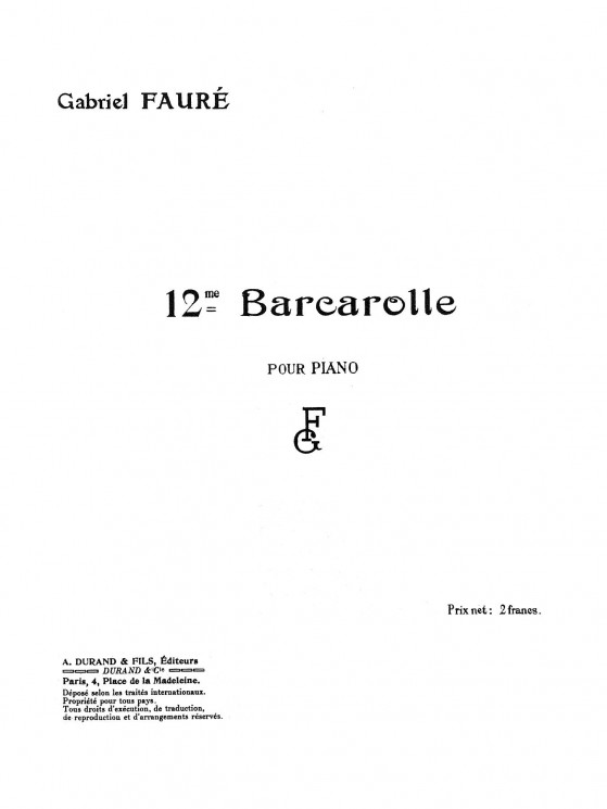 12-me barcarolle pour piano. Op. 106-bis