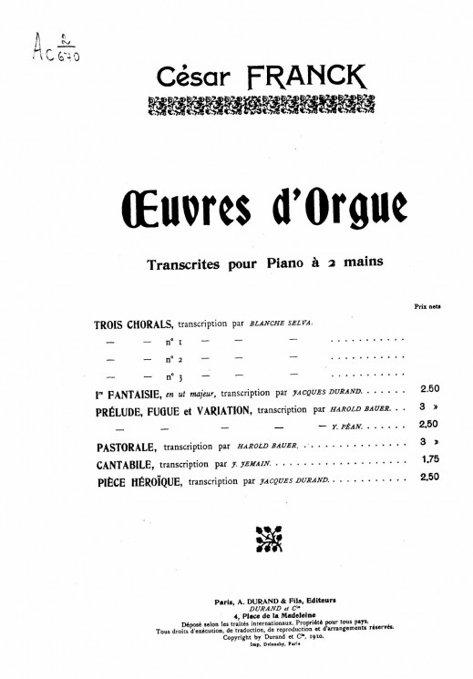 Pastorale extraite des pieces d'orgue. Op. 19