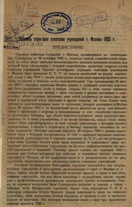Перепись служащих советских учреждений города Москвы 1922 года