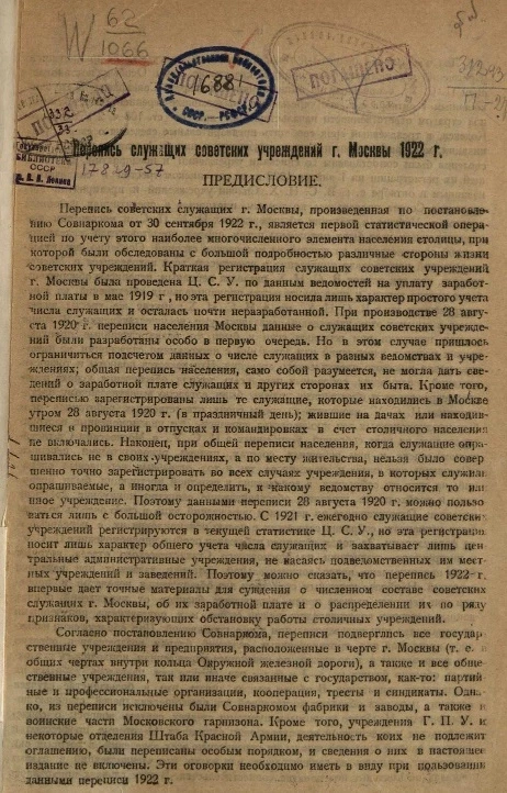 Перепись служащих советских учреждений города Москвы 1922 года