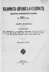 Ведомость справок о судимости, издаваемая министерством юстиции за 1915 год. Книга 8