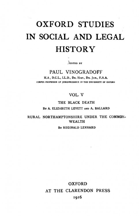 Oxford studies in social and legal history. Vol. 5. The black death