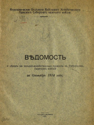 Ведомость о ценах на сельскохозяйственные продукты в Сибирском казачьем войске за сентябрь 1914 года