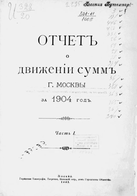 Отчет о движении сумм города Москвы за 1904 год. Часть 1