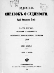 Ведомость справок о судимости. Часть 1. Справки о судимости по приговорам мировых судебных установлений, 1888. Книга 9. 73521-85250