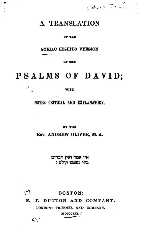 Translation of the Syriac Peshito version of the Psalms of David