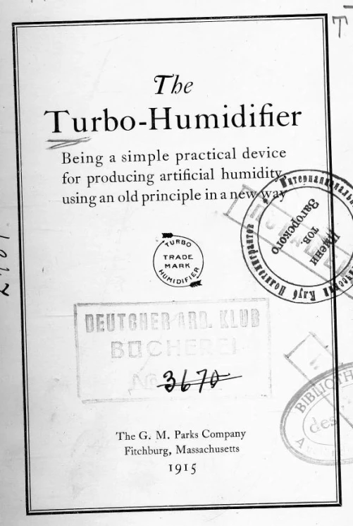 The turbo-humidifier. Being a simple practical device for producing artificial humidity using an old principle in a new way
