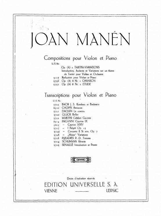 Joan Manen. Transcripptions pour violon et piano. Toccata