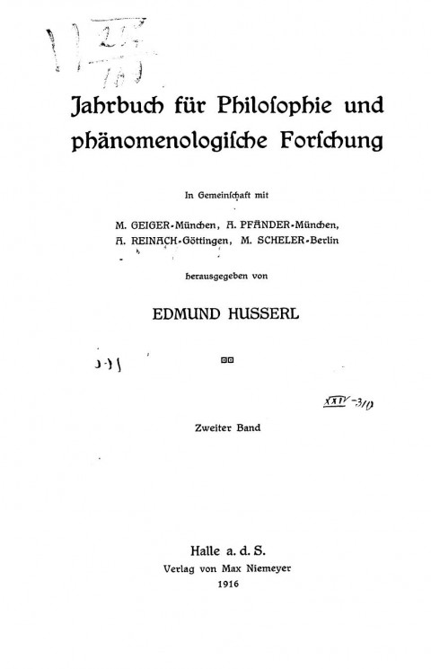 Jahrbuch fur Philosophie und phanomenologische Forschung. 2 Band