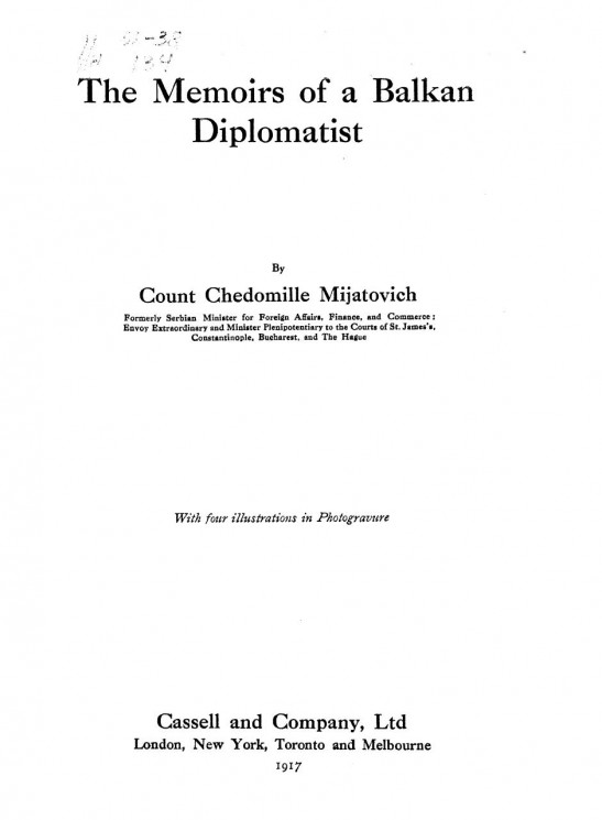The memoirs of a Balkan diplomatist