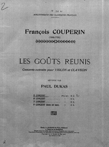 Bibliotheque des classiques francais. Les gouts reunis. Concerts extraits pour violon et clavecin. Concert No. 5-7, 9 (Ritratto dell' amore)