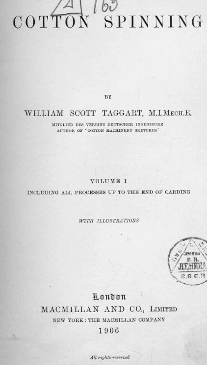 Cotton spinning. Volume 1. Including all processes up to the end of carding