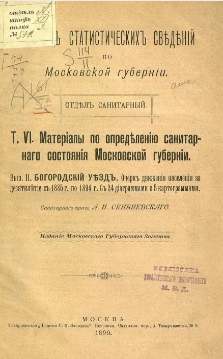 Сборник статистических сведений по Московской губернии. Отдел санитарный. Том 6. Выпуск 2