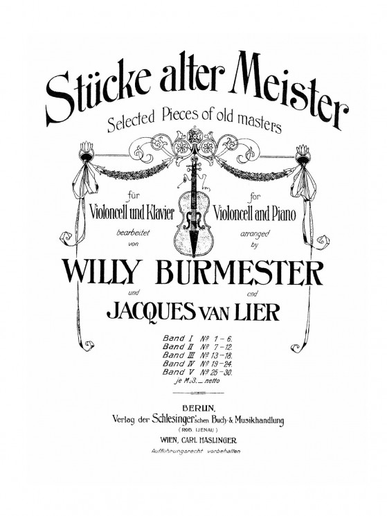 Stücke alter Meister. Bd. 1. № 1-6. Selected pieces of old masters für Violoncell und Klavier