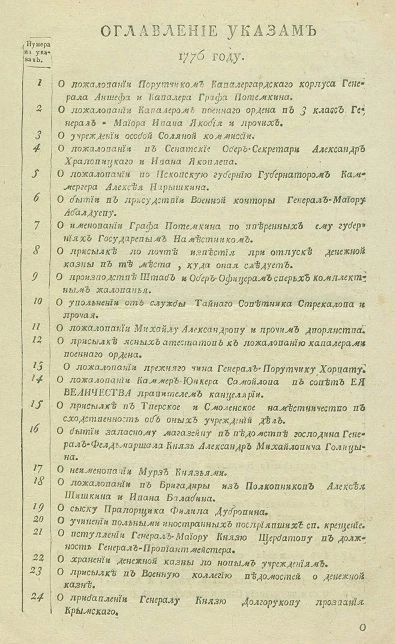 Указы, манифесты и другие правительственные постановления, объявленные из Государственной военной коллегии за 1776 год