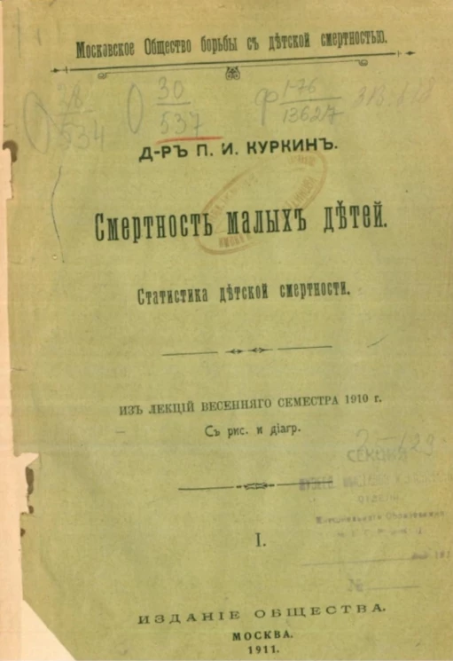 Московское общество борьбы с детской смертностью. Смертность малых детей. Статистика детской смертности. Часть 1