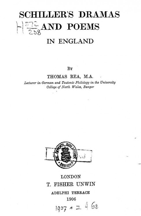 Schiller's dramas and poems in England