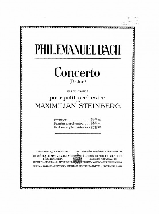 Concerto (D-dur) instrumenté pour petit orchestre par Maximilian Steinberg