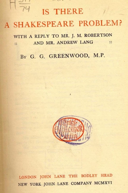 Is there a Shakespeare problem? With a reply to Mr. J.M. Robertson and Mr. Andrew Lang