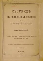 Сборник статистических сведений по Тамбовской губернии. Том 13. Сельские пожары и взаимное земское страхование строений от огня