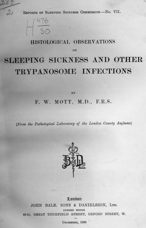 Reports of Sleeping Sickness Commission, No. 7. Historical observations on sleeping sickness and other trypanosome infections