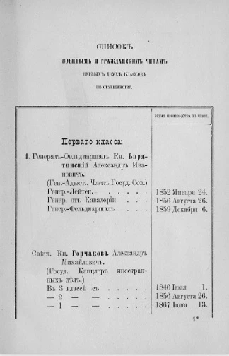 Список военным и гражданским чинам первых двух классов по старшинству. Исправлен по 1-е декабря 1877 года