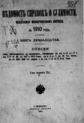 Ведомость справок о судимости, издаваемая министерством юстиции за 1910 год. Книга 12