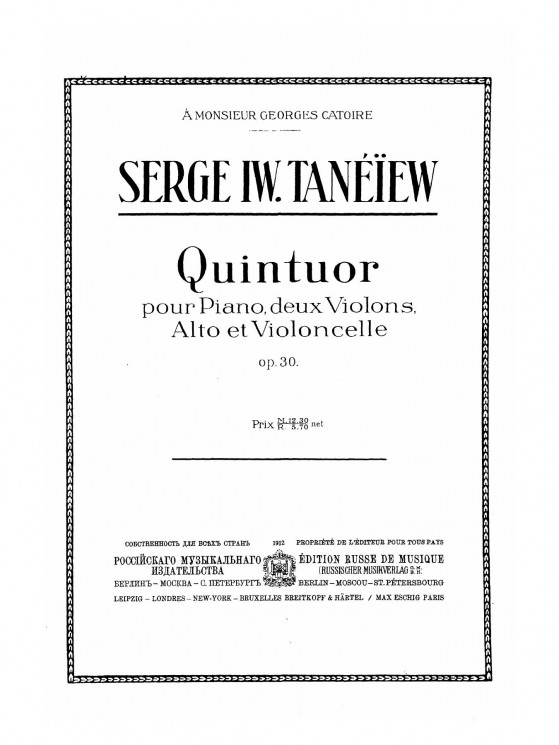 Quintuor pour piano, deux violons, alto et violoncelle. Op. 30