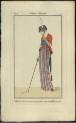 Costumes Parisiens, 1913, 95. Robe de linon rayé avec petite veste de faille souple