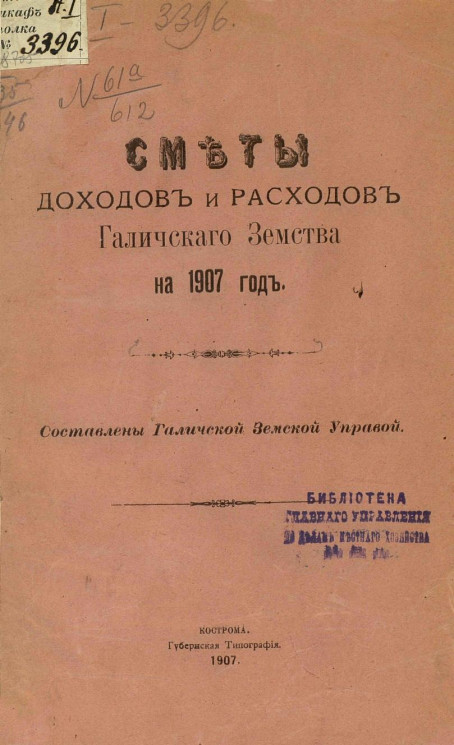 Сметы доходов и расходов Галичского земства на 1907 год