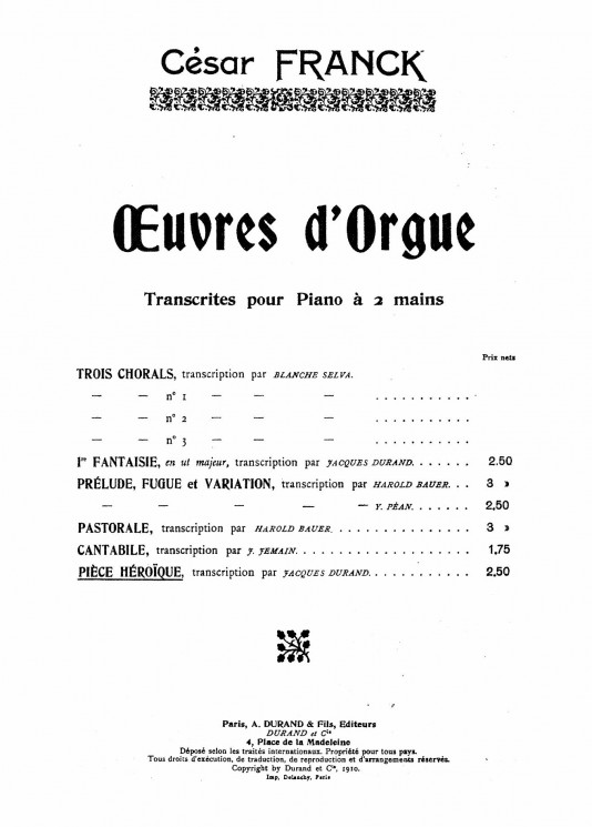 Piece heroique extraite des pieces d'orgue. Op. 16