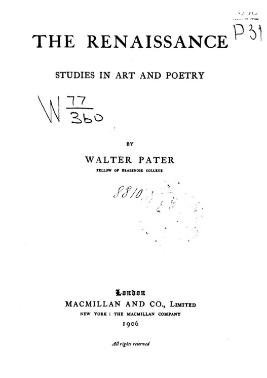 The Renaissance. Studies in art and poetry