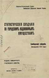 Статистические сведения по городским недвижимым имуществам Симбирской губернии (исследование 1913 года)
