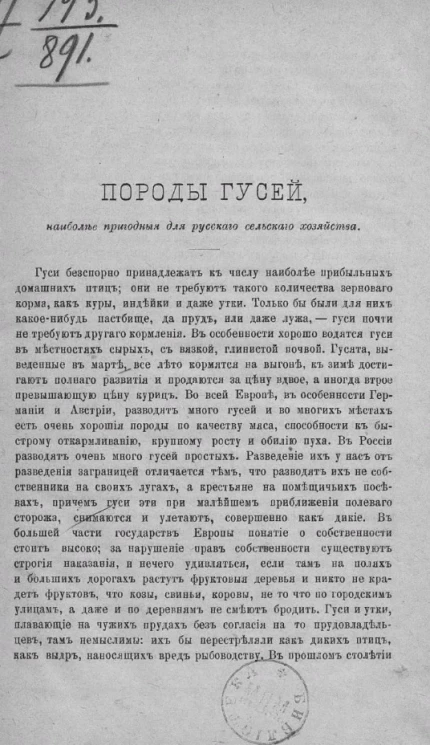 Породы гусей, наиболее пригодные для русского сельского хозяйства