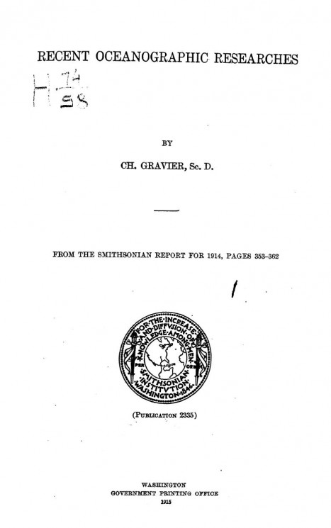 From the Smithsonian report for 1914, pages 353-362. Recent oceanographic researches